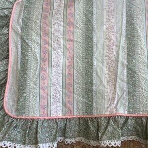 Vintage Pink Green Ruffled Cottagecore Croscill Made in USA Bedding 10 Pieces